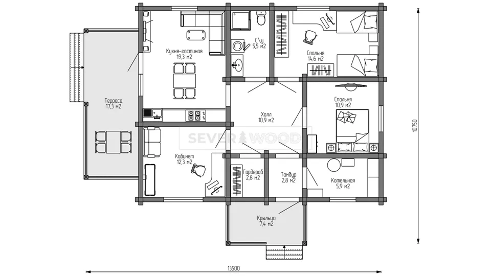 Планировка первого этажа - Комплект+
