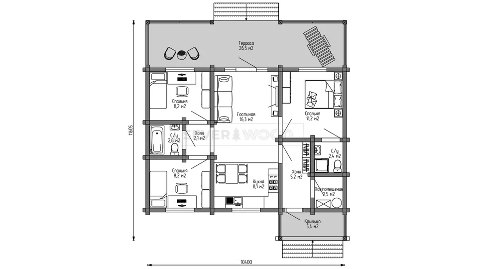 Планировка первого этажа - Комплект+